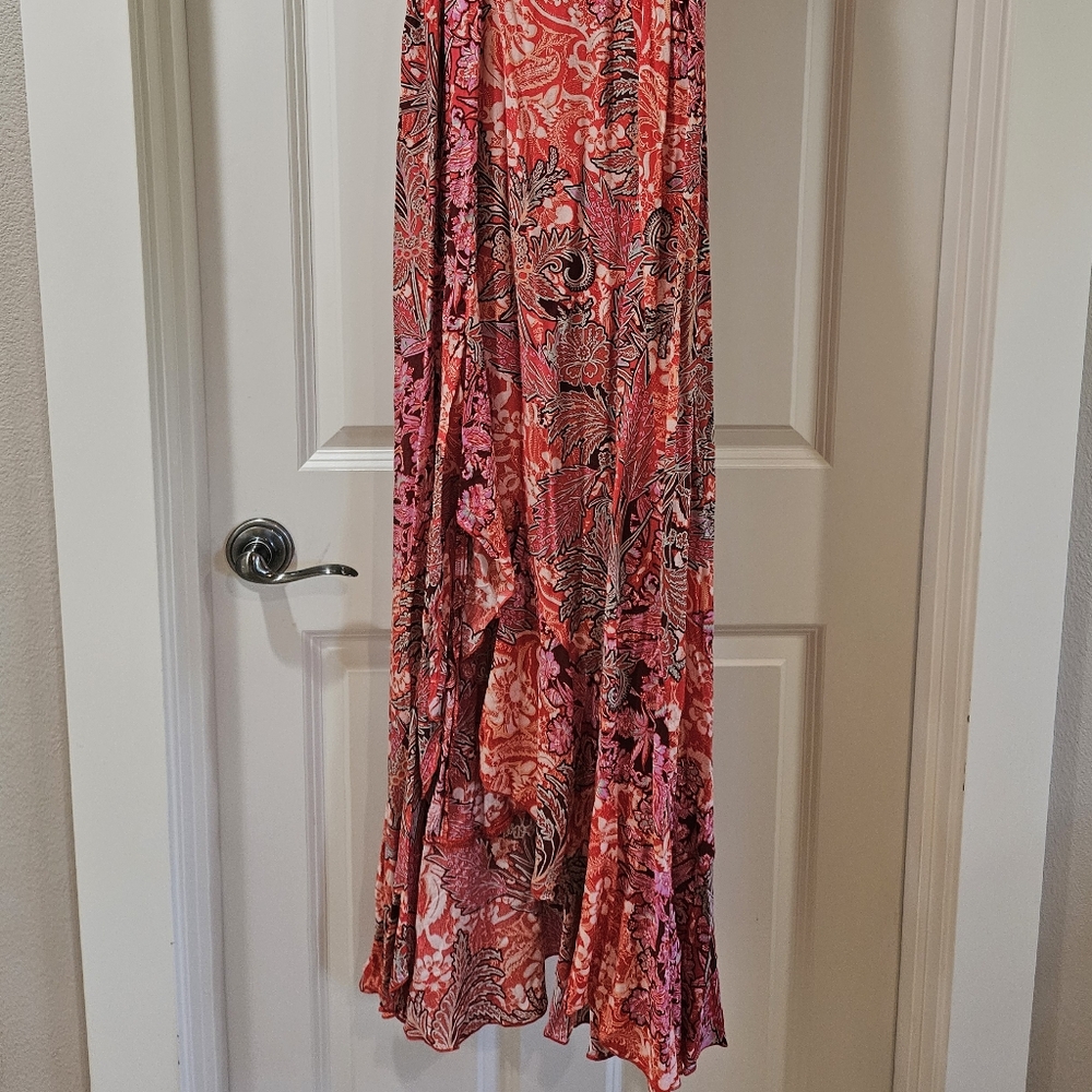 Free People Forever Yours Smocked Slip Dress Maxi Ruffled Slit Floral Red Sm NWT - Picture 11 of 16